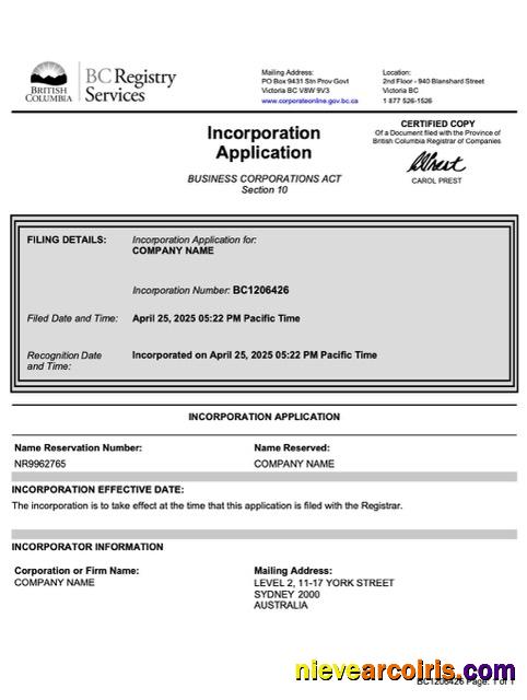 British Columbia incorporation application